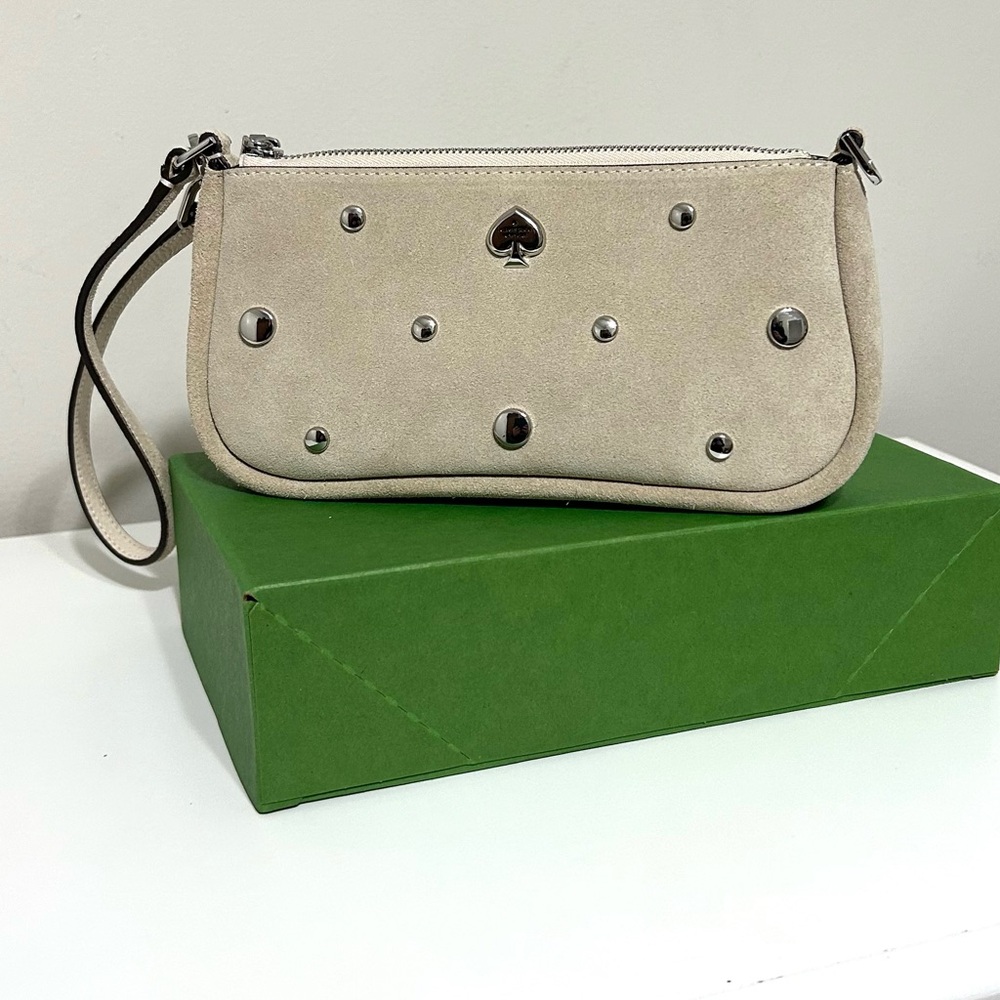 New‎ in Box Kate Spade Kayla Suede Studded Bag Milk Glass